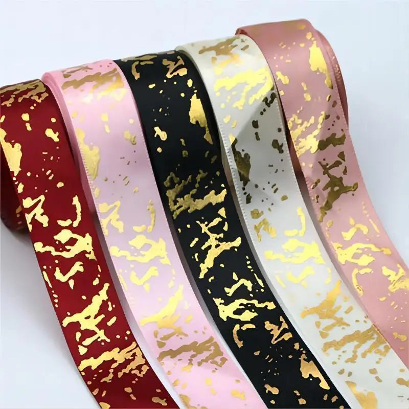 25mm Marble Gold Foil Satin Ribbon 10 Yards | Gift & Wedding