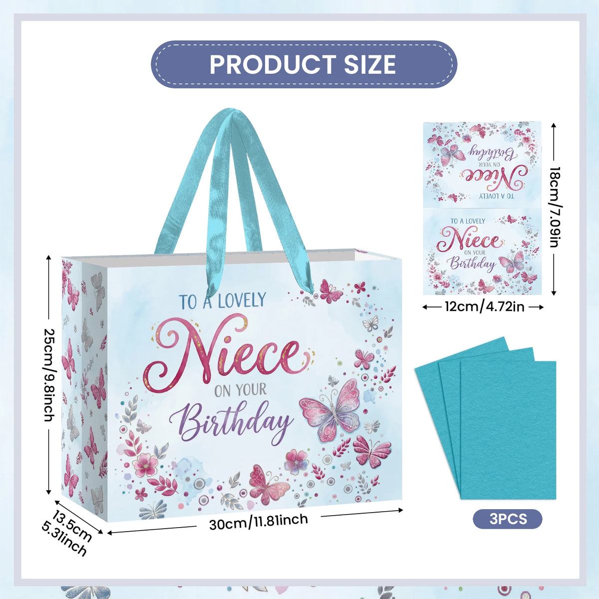 Niece Birthday Gift Bag Set with Greeting Card & Tissue