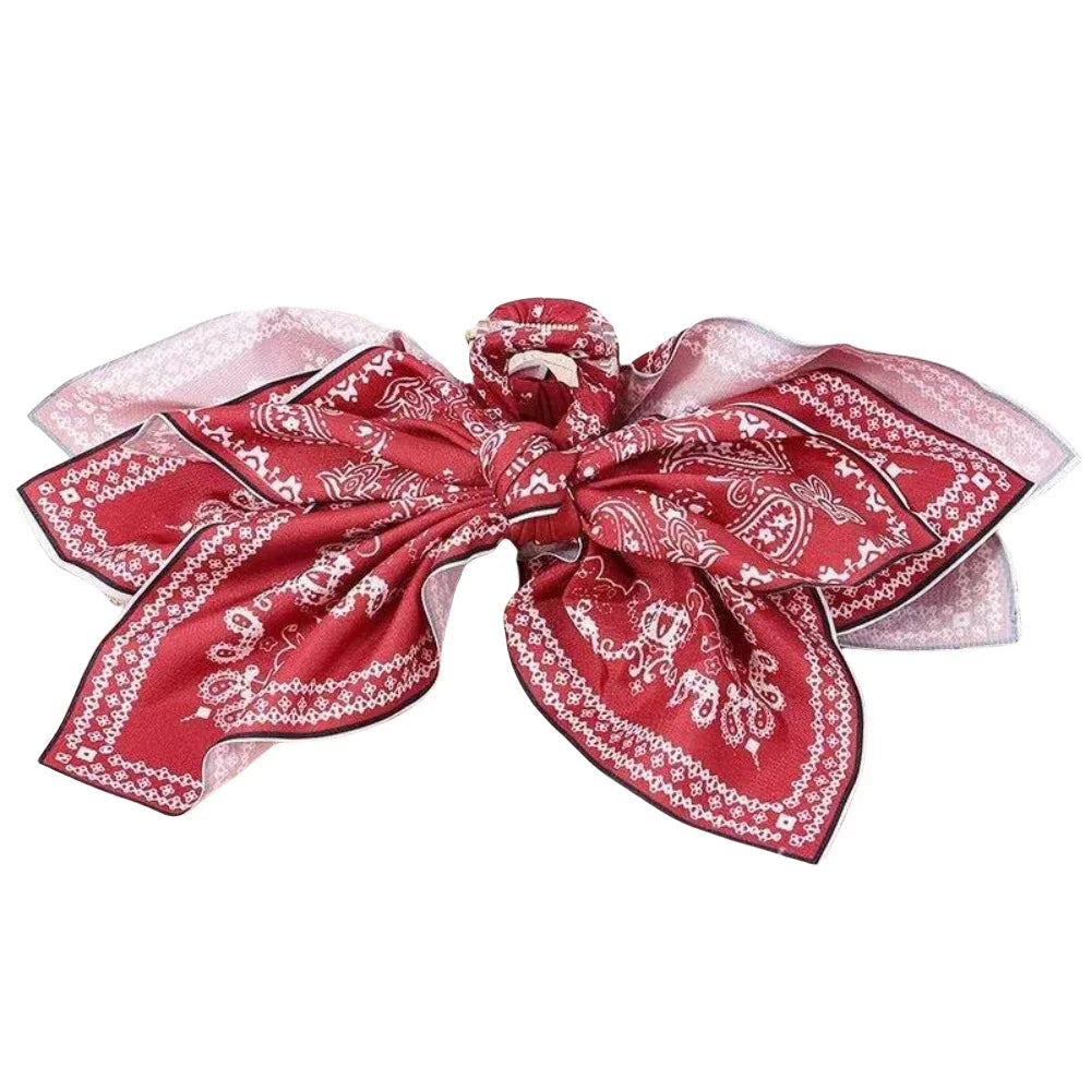Double-Sided Cashew Flower Bow Shark Clip & Ponytail Headband