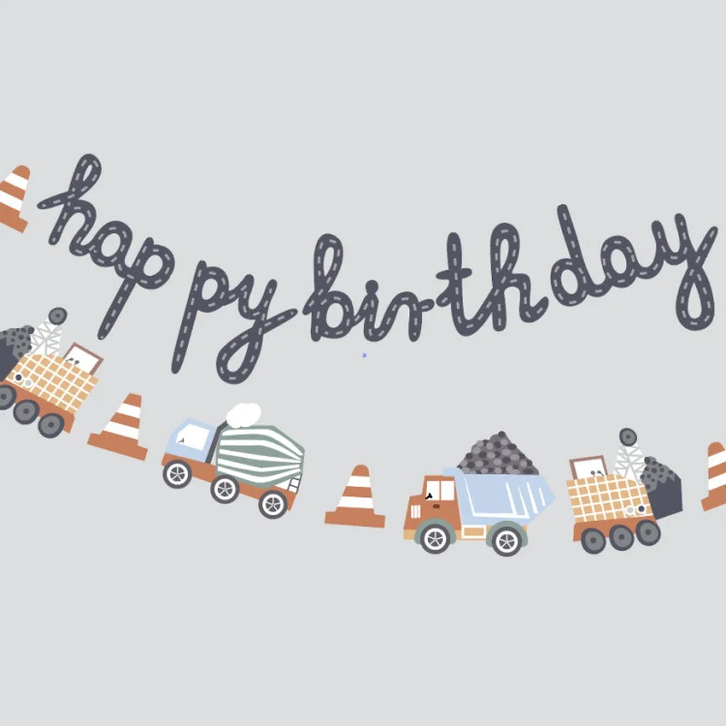 Construction Vehicle Birthday Banner – Baby 100 Days & 1st Party