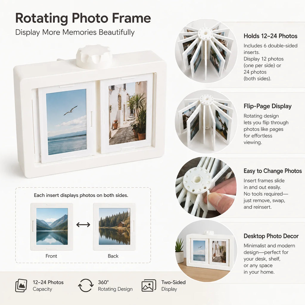 360° Rotating Polaroid Photo Frame – 3-Inch Stereoscopic Album