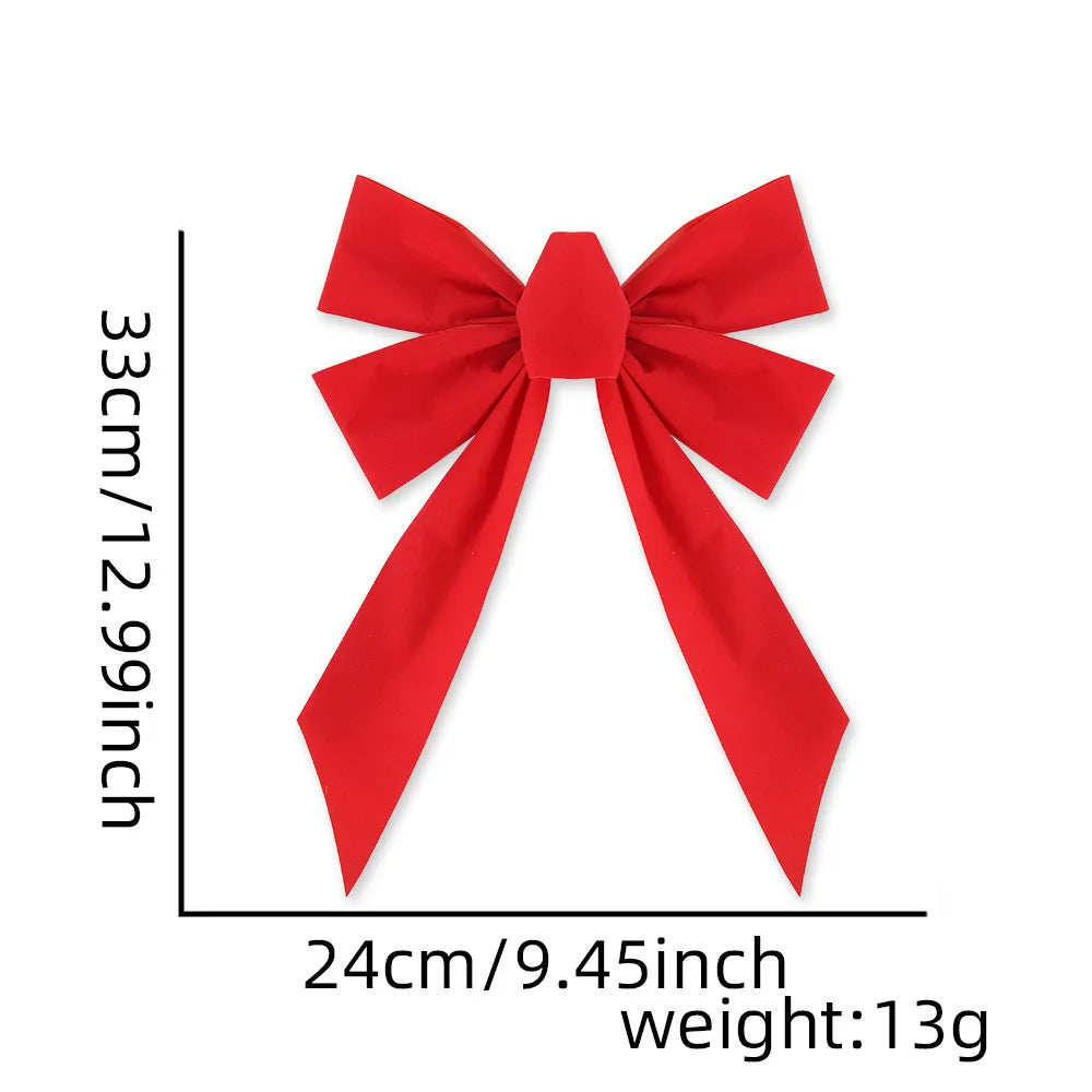 Red Velvet Christmas Bow Ornament – Handmade Flocking Décor