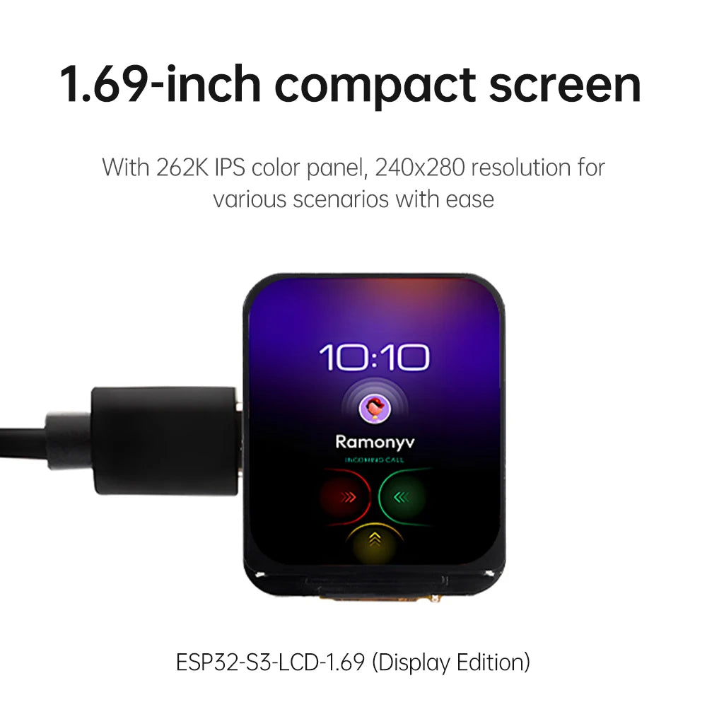 ESP32-S3 1.69" LCD Dev Board | Wi-Fi Bluetooth Type-C