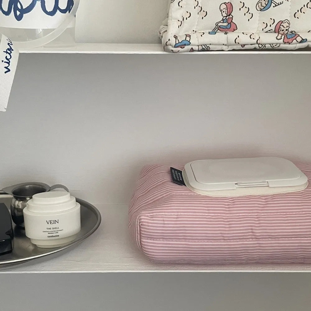Striped Quilted Wet Wipe Pouch | Portable Tissue Organizer