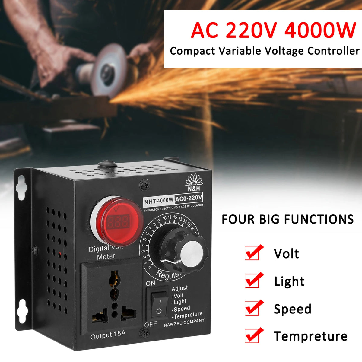 AC 220V 4000W SCR Voltage Regulator – Variable Dimmer Controller