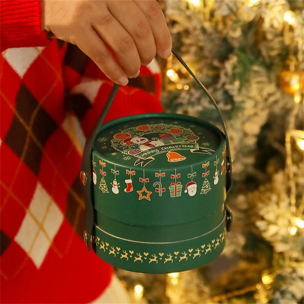 Christmas Gift Bucket Box – Festive Cardboard Box with Handle