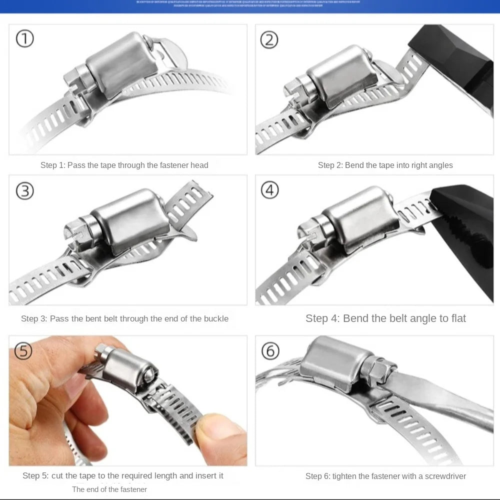 304 Stainless Steel Adjustable Hose Clamp Strap with Fasteners