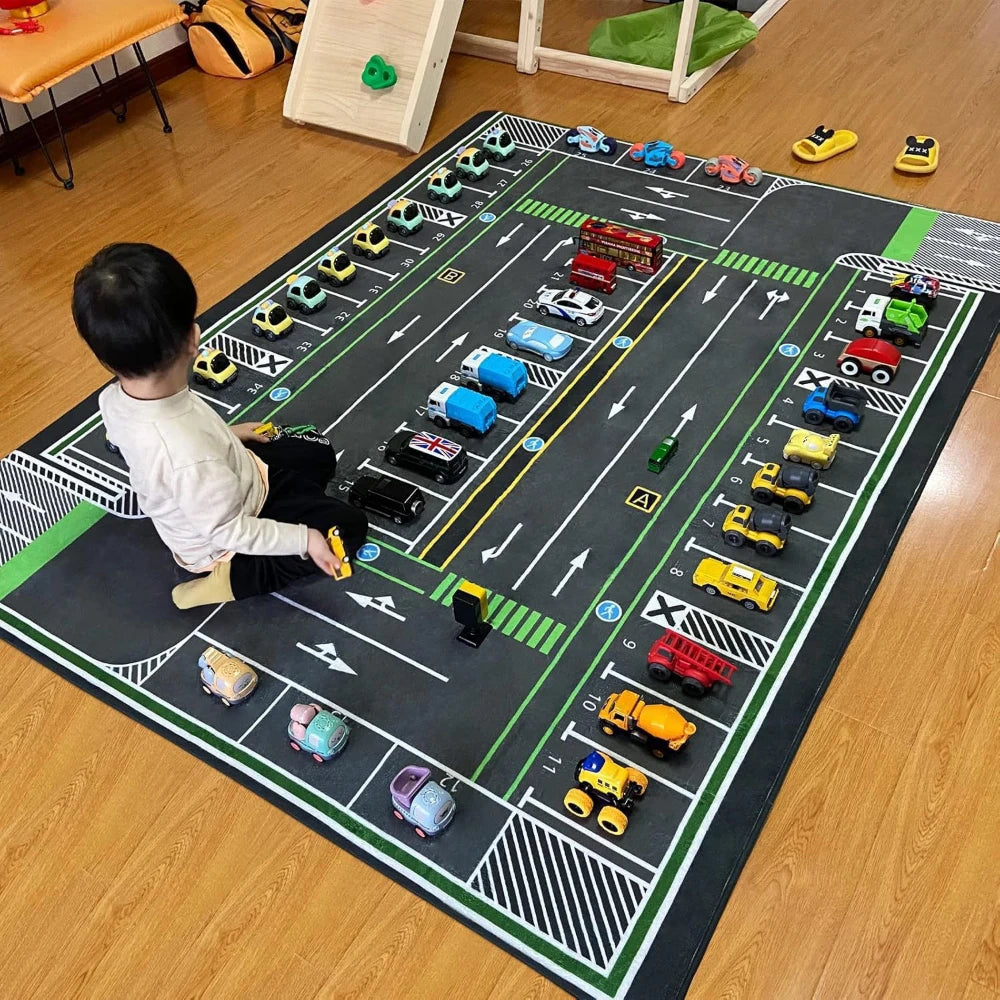 Kids Racing Track Play Mat Rug | Educational Car Carpet