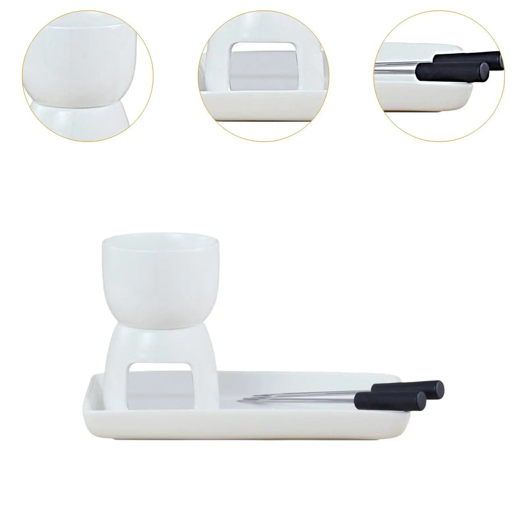 Porcelain Fondue Pot Set with Tray & Forks – Chocolate Cheese