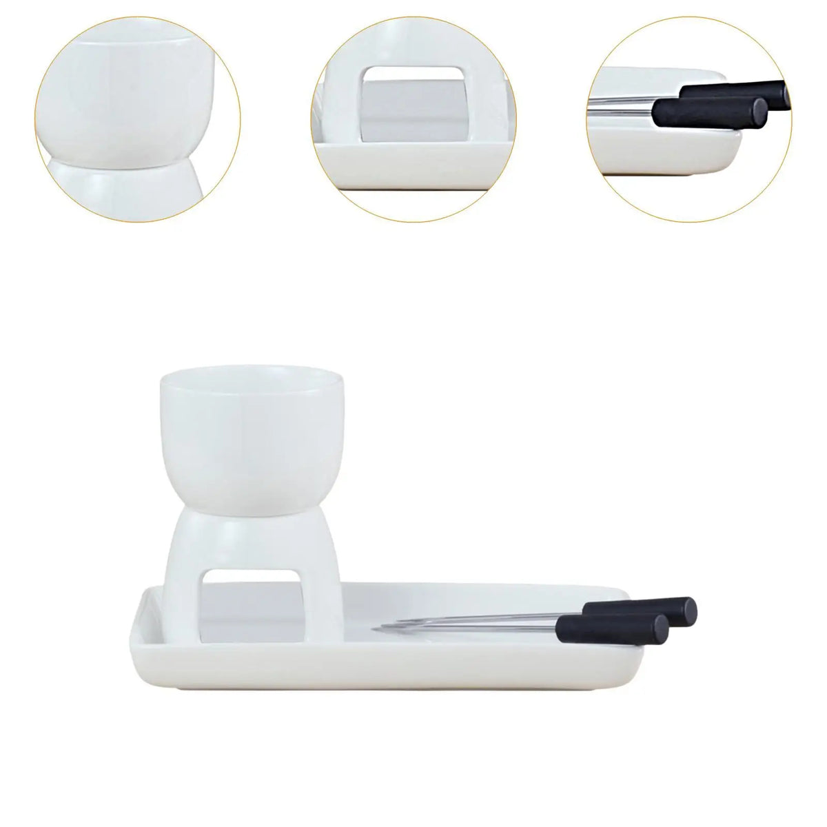 Porcelain Fondue Pot Set with Tray & Forks – Chocolate Cheese
