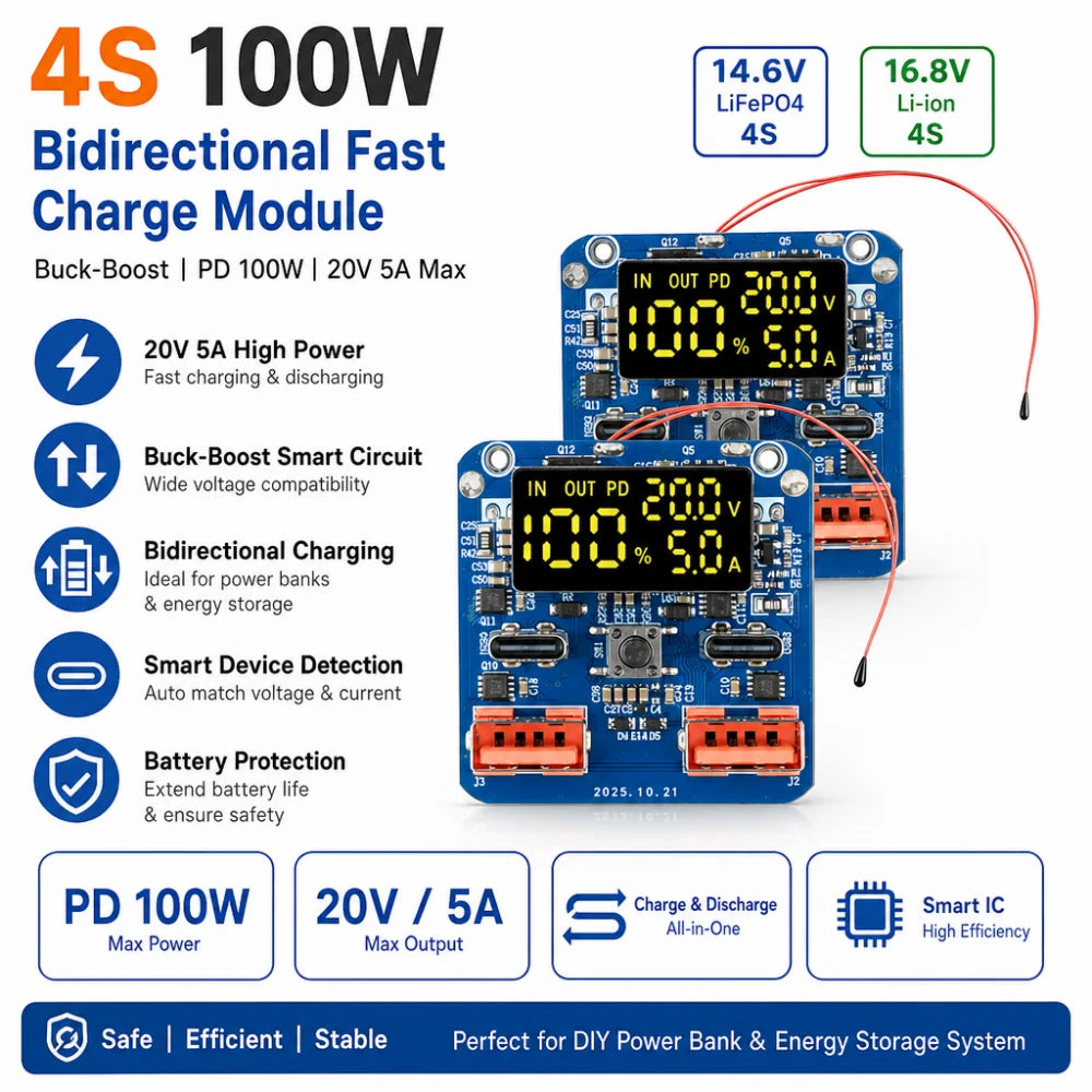 4S PD 100W Buck-Boost Fast-Charging Module 20V 5A Bidirectional