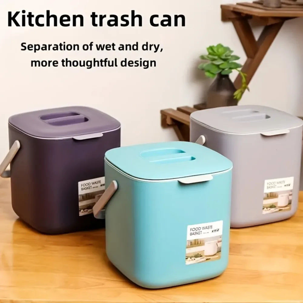 Portable Trash Can with Lid & Drain Basket | Dry Wet Waste