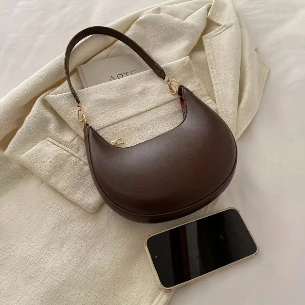Women's PU Leather Moon-Shaped Shoulder Tote Bag | Large Capacity
