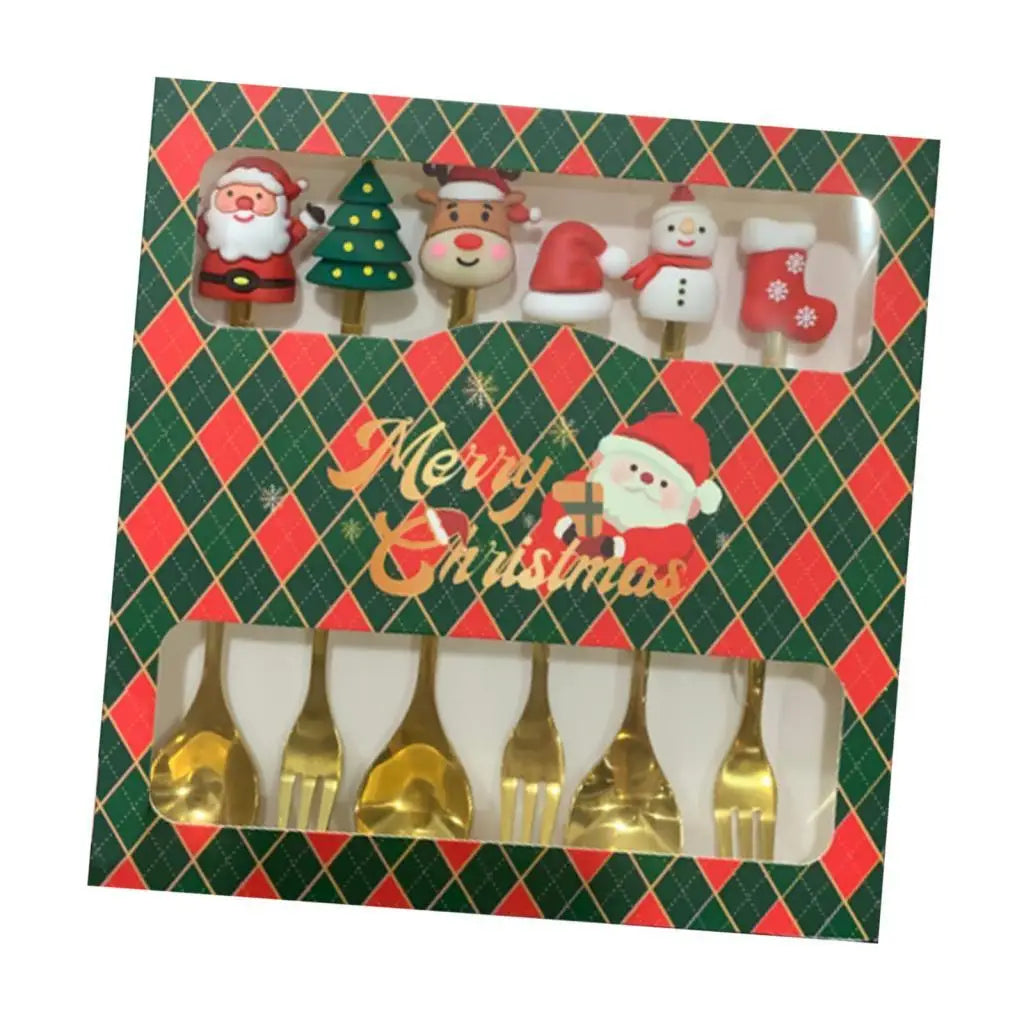 Christmas Stainless Steel Dessert Spoons & Forks Set – 6 Pc