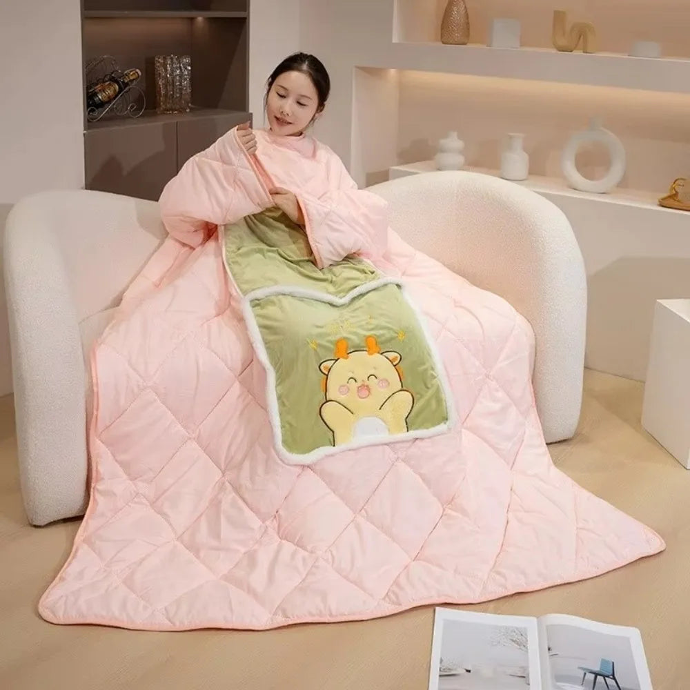 Wearable Blanket Hoodie – Cozy Fleece Wrap with Sleeves