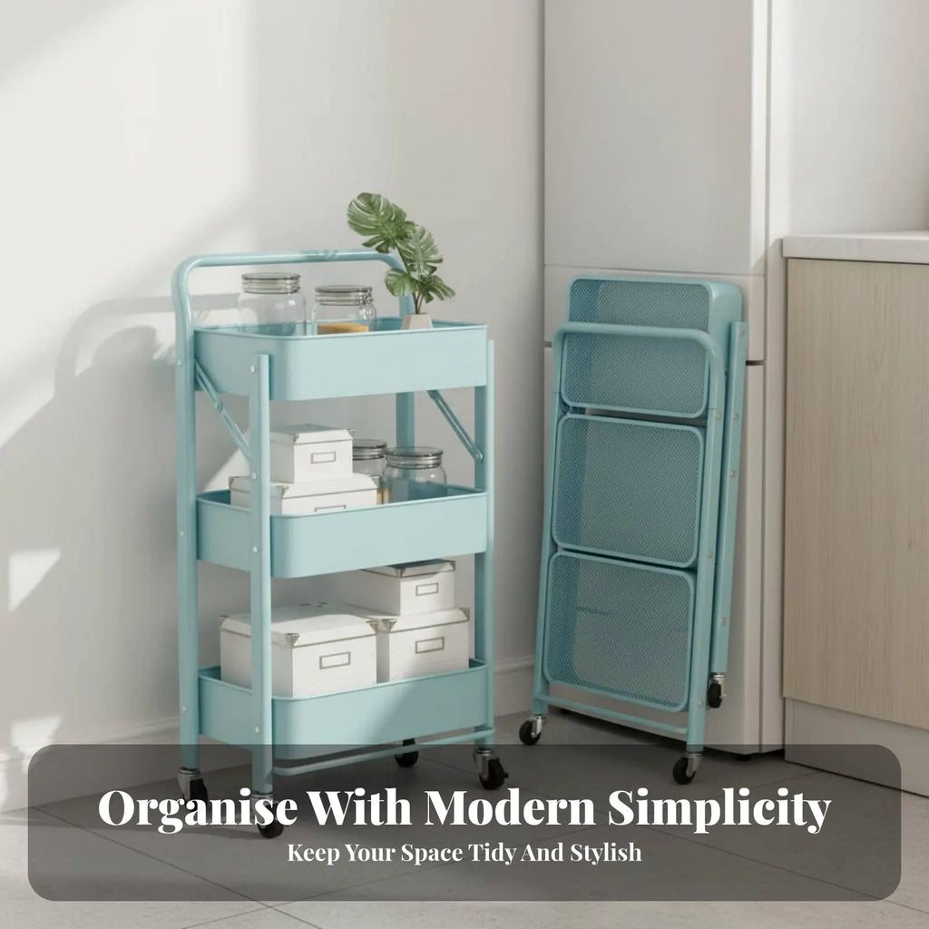 NIFTY Foldable 3-Tier Rolling Cart | Mobile Storage Organizer