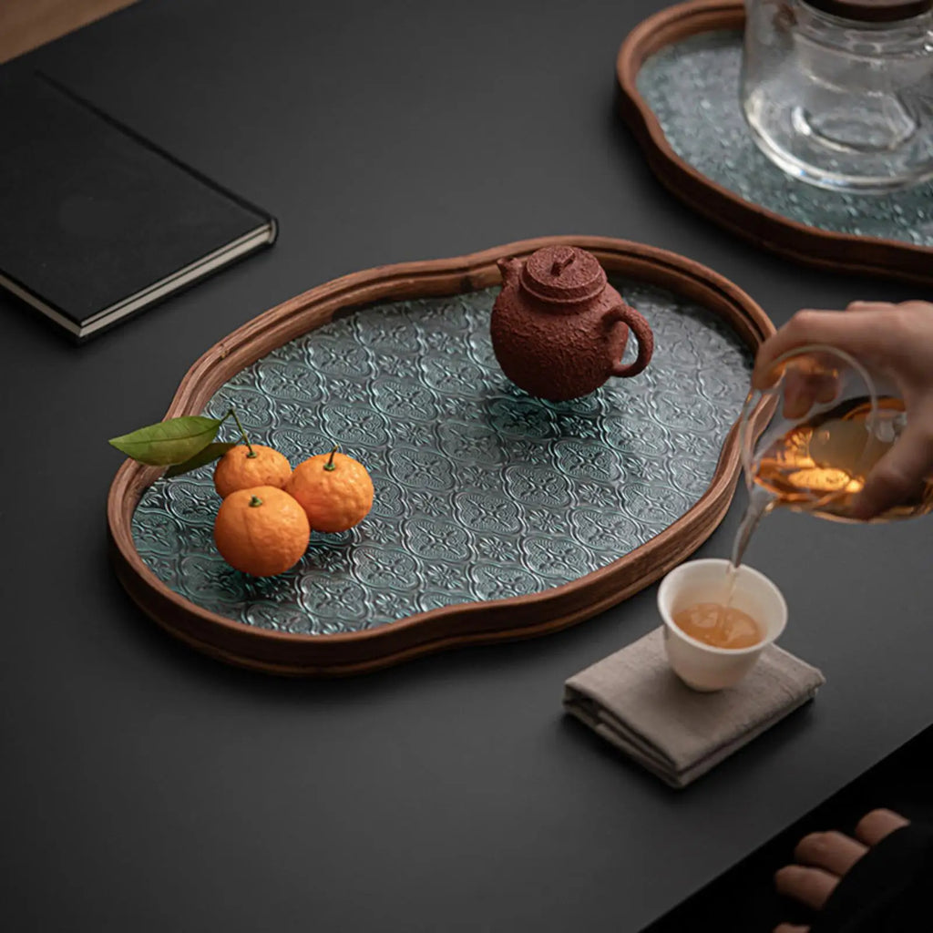 Kesoto Begonia Wood & Glass Serving Tray | Japanese Style