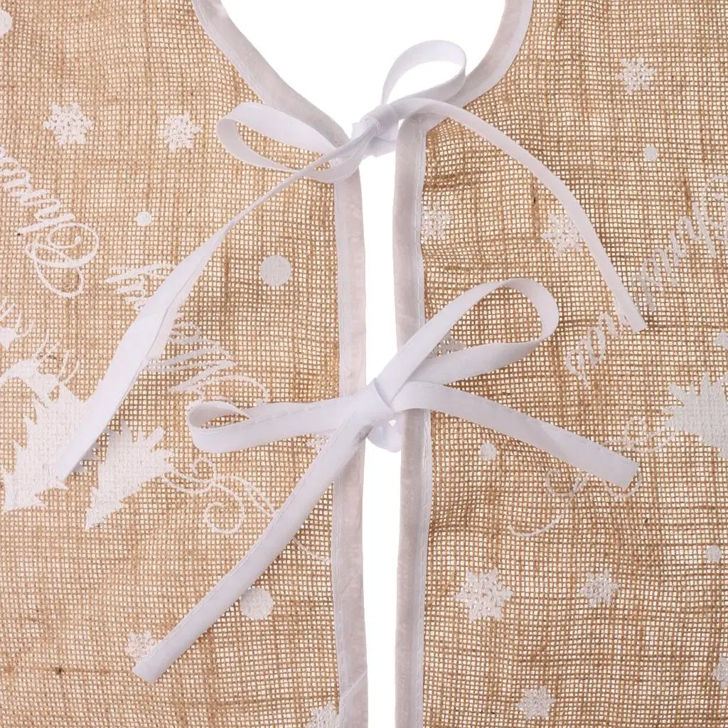 Rustic Linen Christmas Tree Skirt – Snowflake Print | 2 Sizes