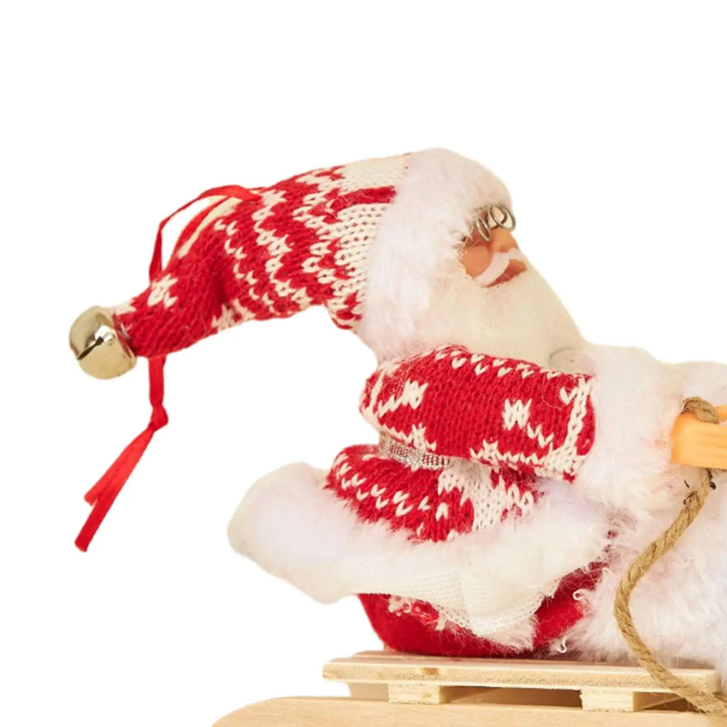 Santa Claus Sledge Figurine | Plush Christmas Table Ornament