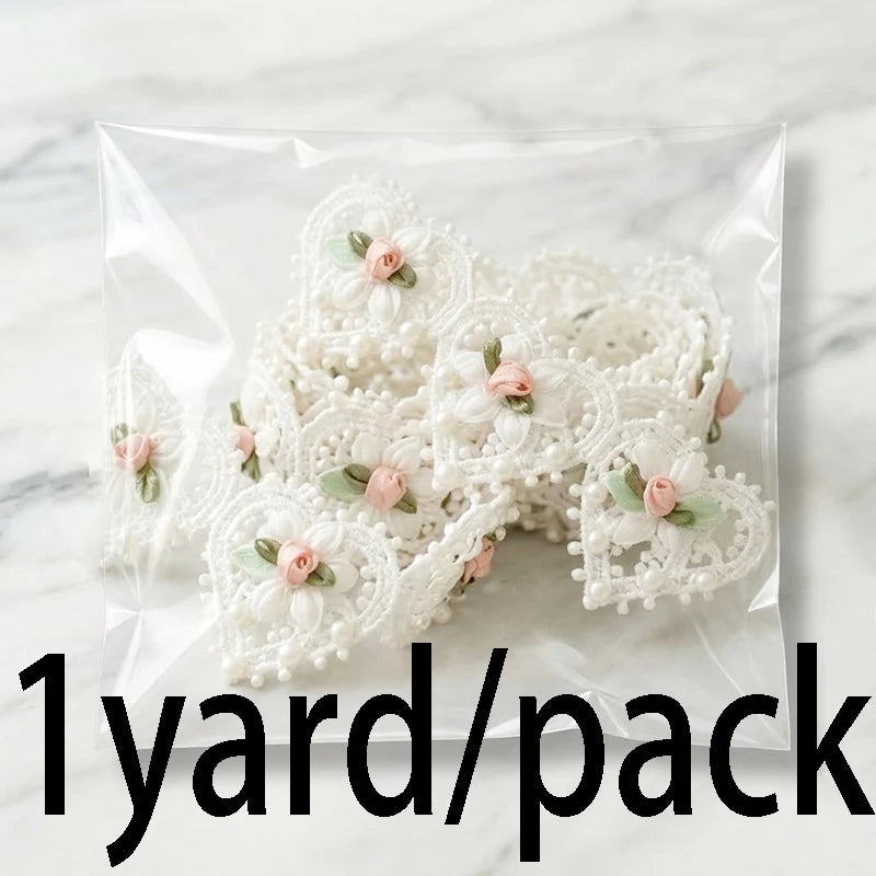 White Heart 3D Rose Lace Trim 91cm – Wedding & DIY Fabric
