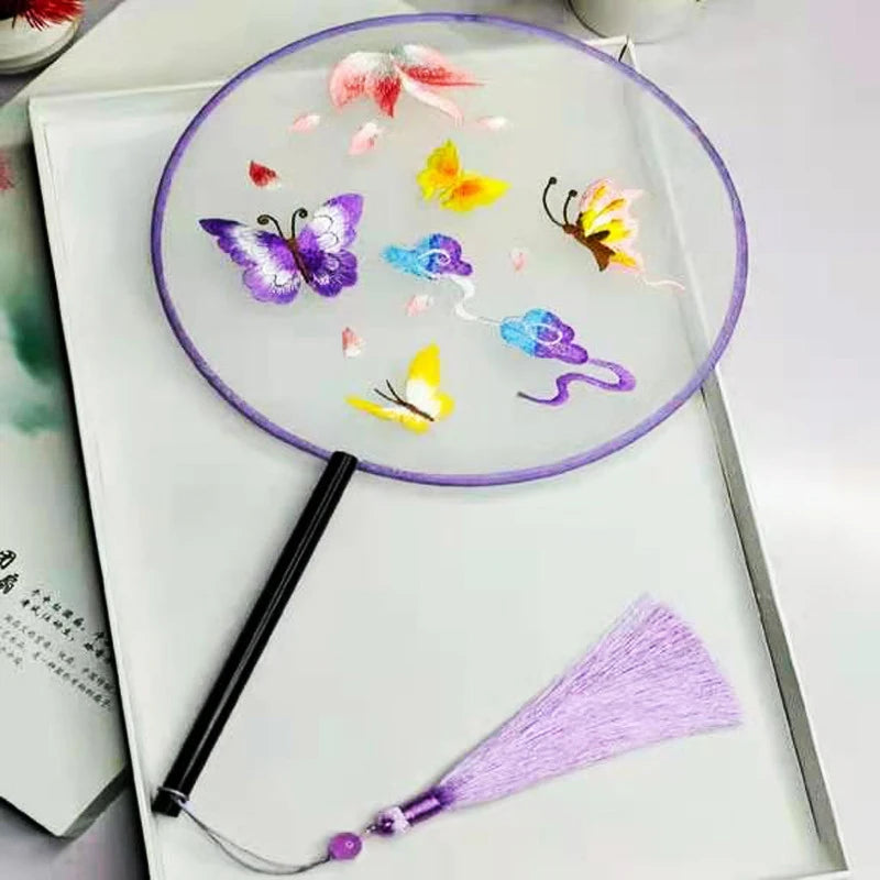 Chinese Silk Embroidered Round Fan – Hanfu Dance & Decor