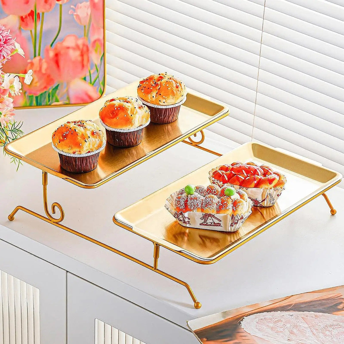Stainless Steel Gold Tiered Fruit & Snack Display Tray