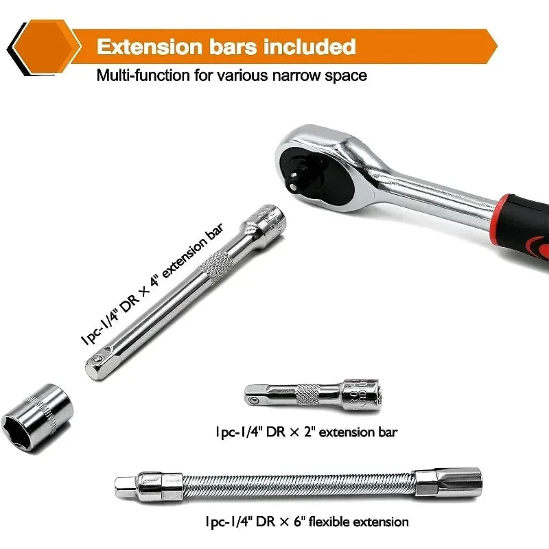 46-Piece 1/4" Socket Ratchet Wrench Set – Car Repair Kit