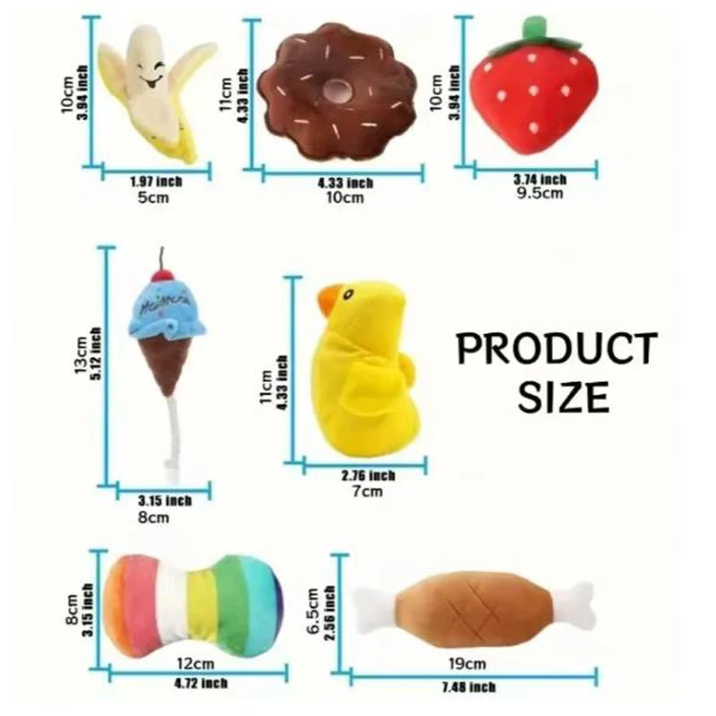 7-Piece Plush Squeaky Puppy Toy Set – Fruit & Veggie Dog Toys