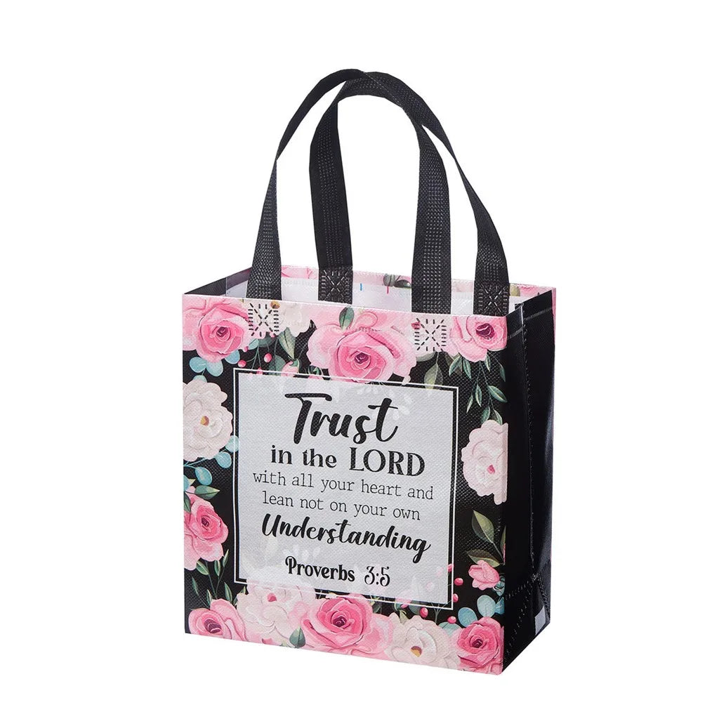Bible Verse Floral Non-Woven Gift Tote Bag | Holiday Christmas