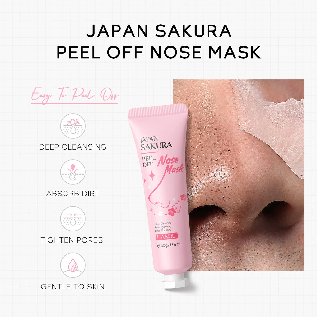 LAIKOU Sakura Peel-Off Nose Mask – Deep Cleanse & Pore Care