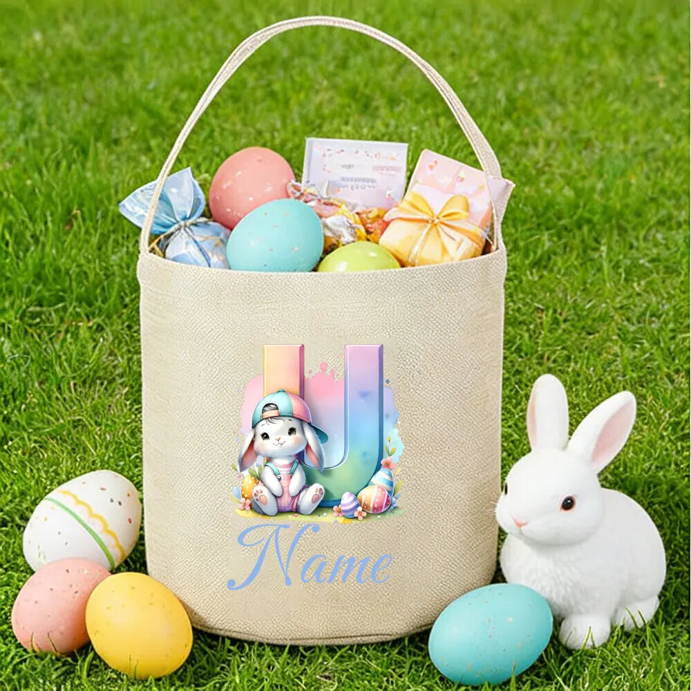 Personalized Bunny Easter Basket for Kids – Custom Name Bag