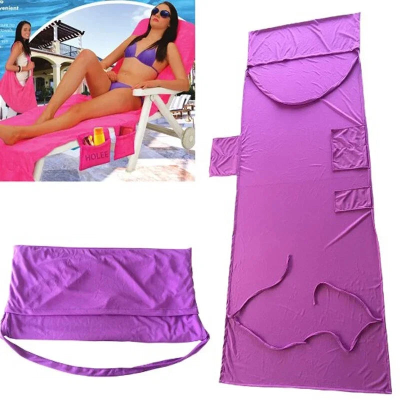 Microfiber Chaise Lounge Towel Cover with Side Pockets