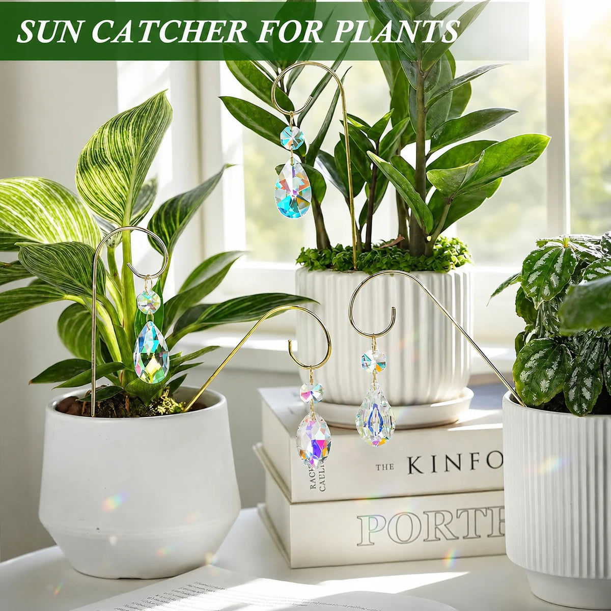 Crystal Garden Suncatchers – 4-Pack AB Glass Plant Ornaments
