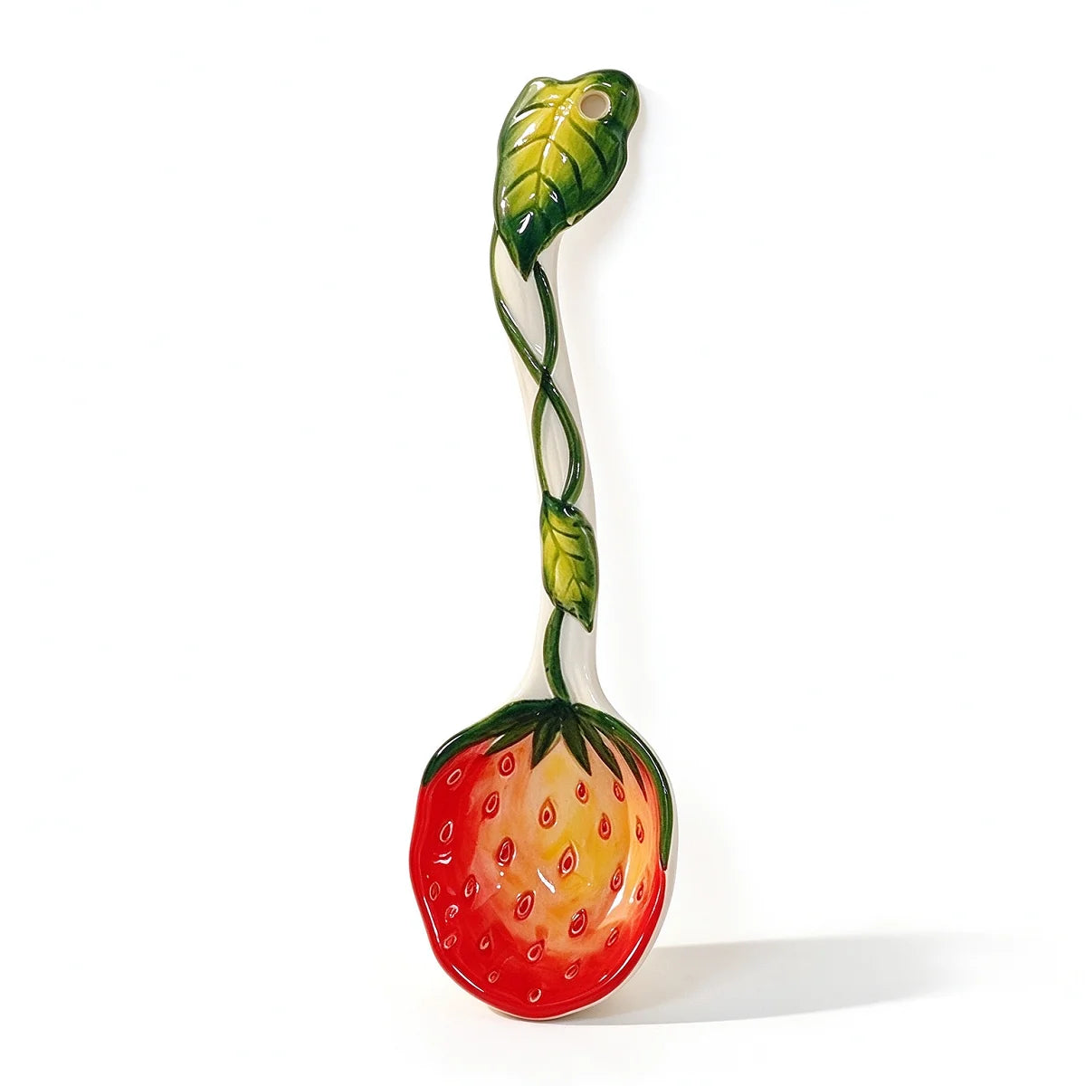 Hand-Painted Ceramic Strawberry Spoon – Long Handle Kitchen