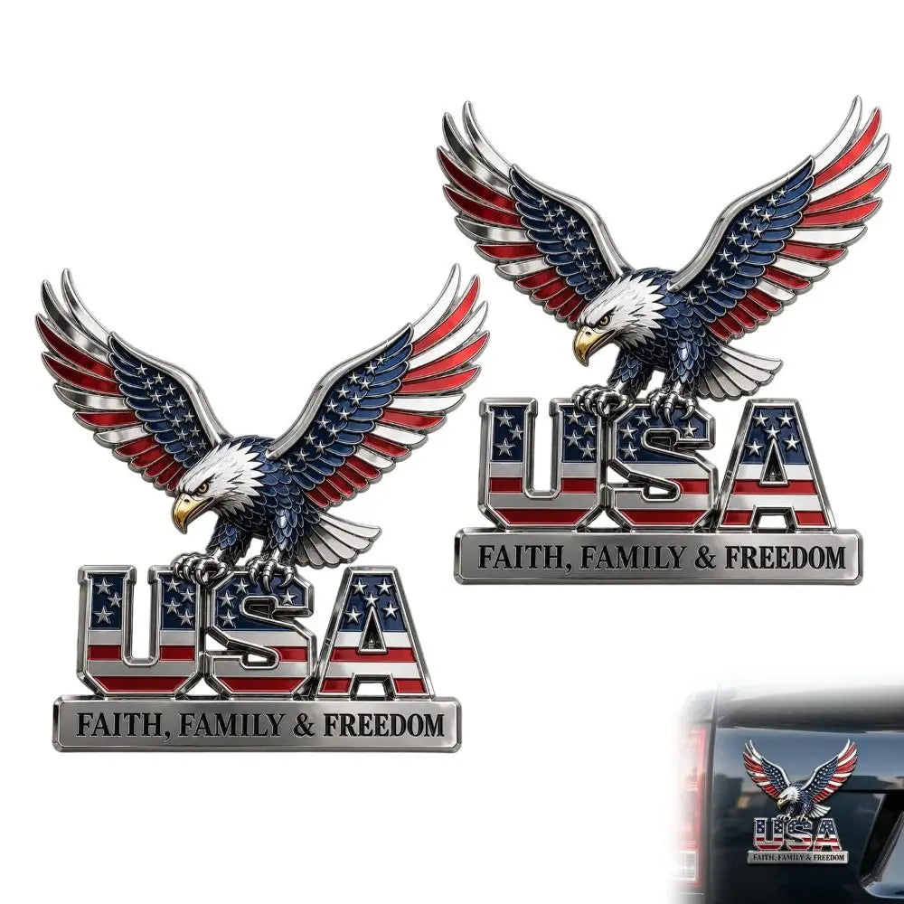 3D USA Eagle & Flag Zinc Alloy Car Emblem – Faith Family Freedom