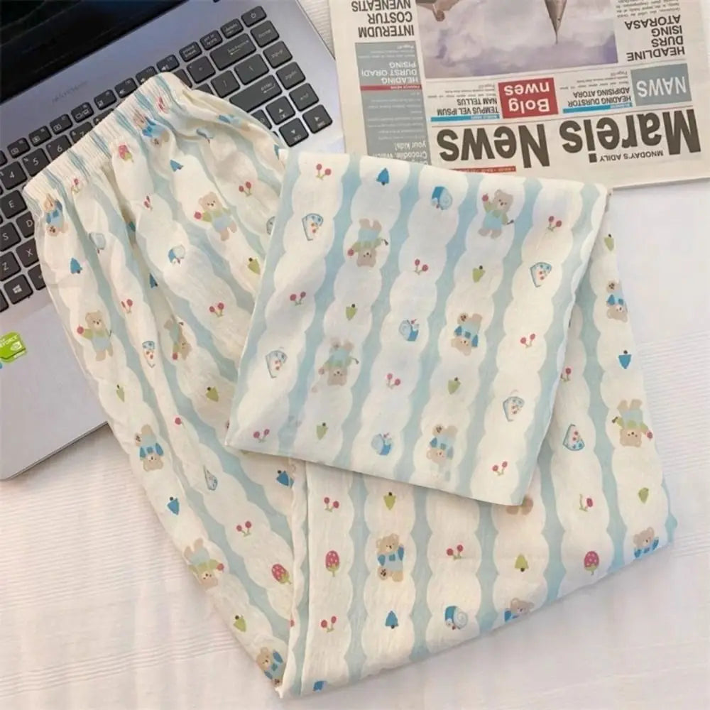 Women's Cartoon Print Wide Leg Pajama Pants | High Waist