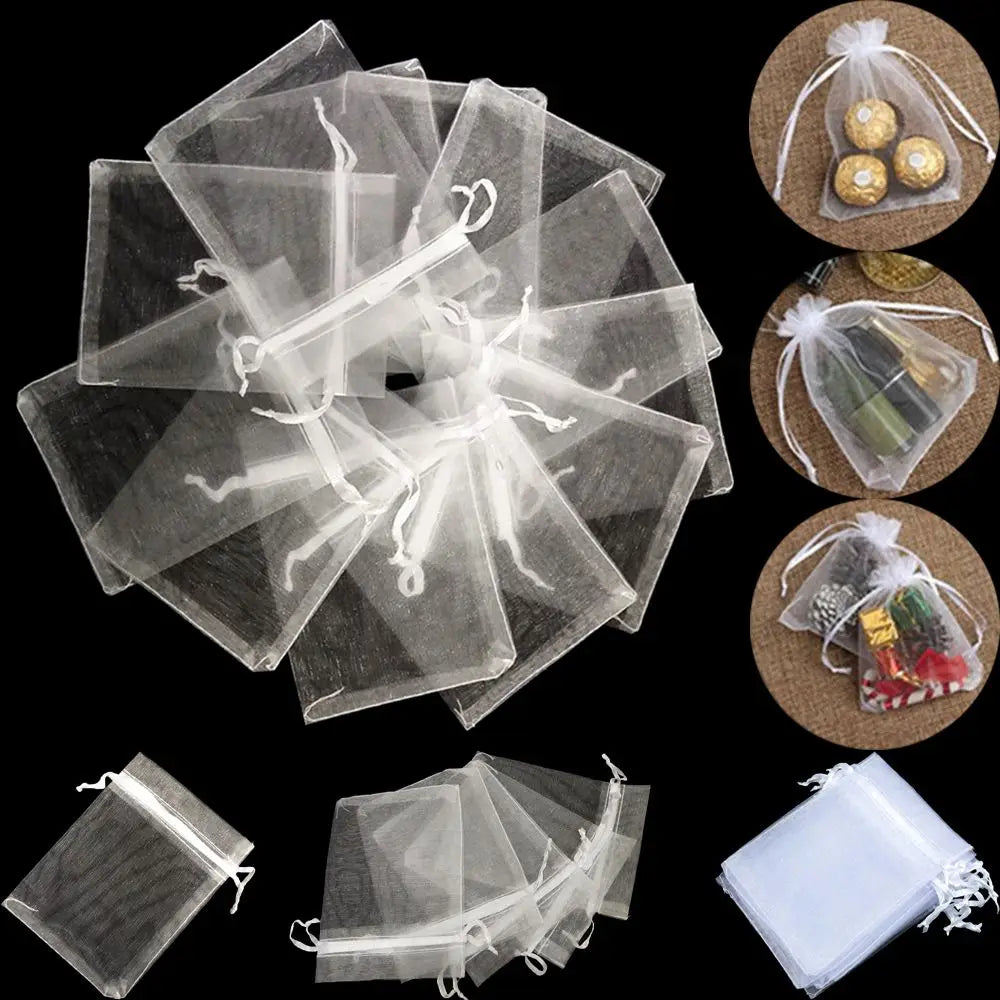 White Organza Drawstring Gift Bags 25/50PCS – Jewelry Pouches