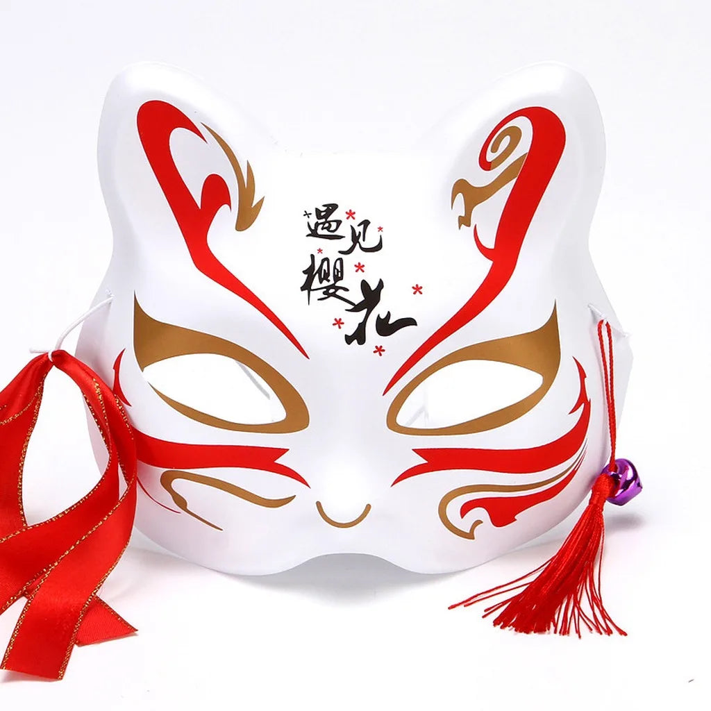 Japanese PVC Half-Face Masquerade Mask with Tassels & Bells
