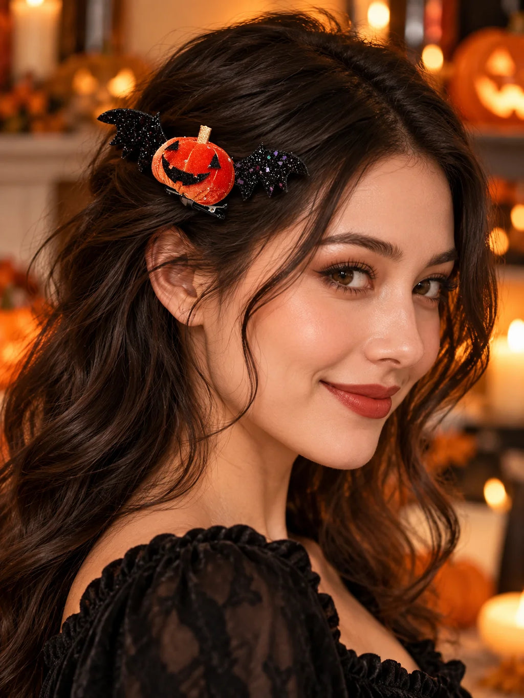 Halloween Pumpkin Bat Wing Hair Clip | Spooky Costume Accessory