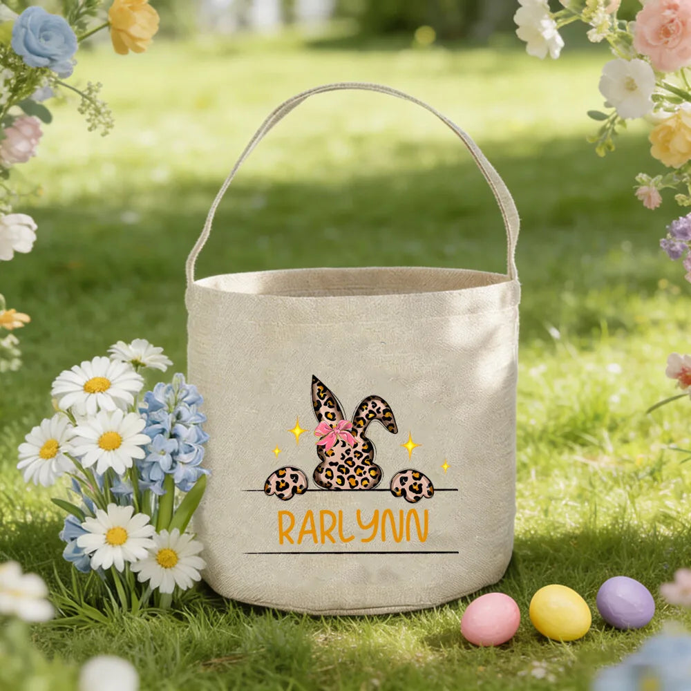 Personalized Easter Basket with Name – Kids Bunny Egg Hunt Bag