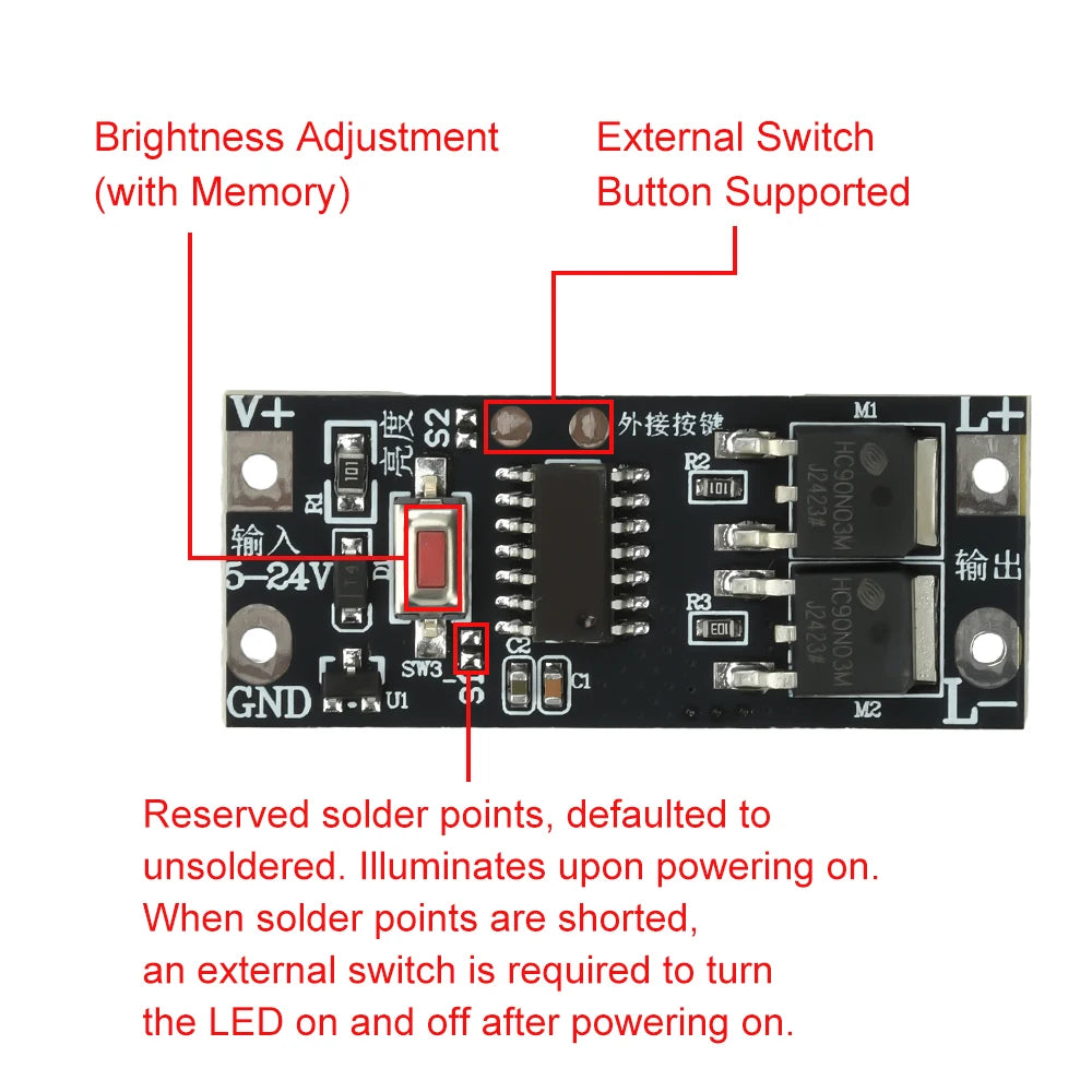 100W LED Dimmer Module – 8-Step Fade Control, 5–24V
