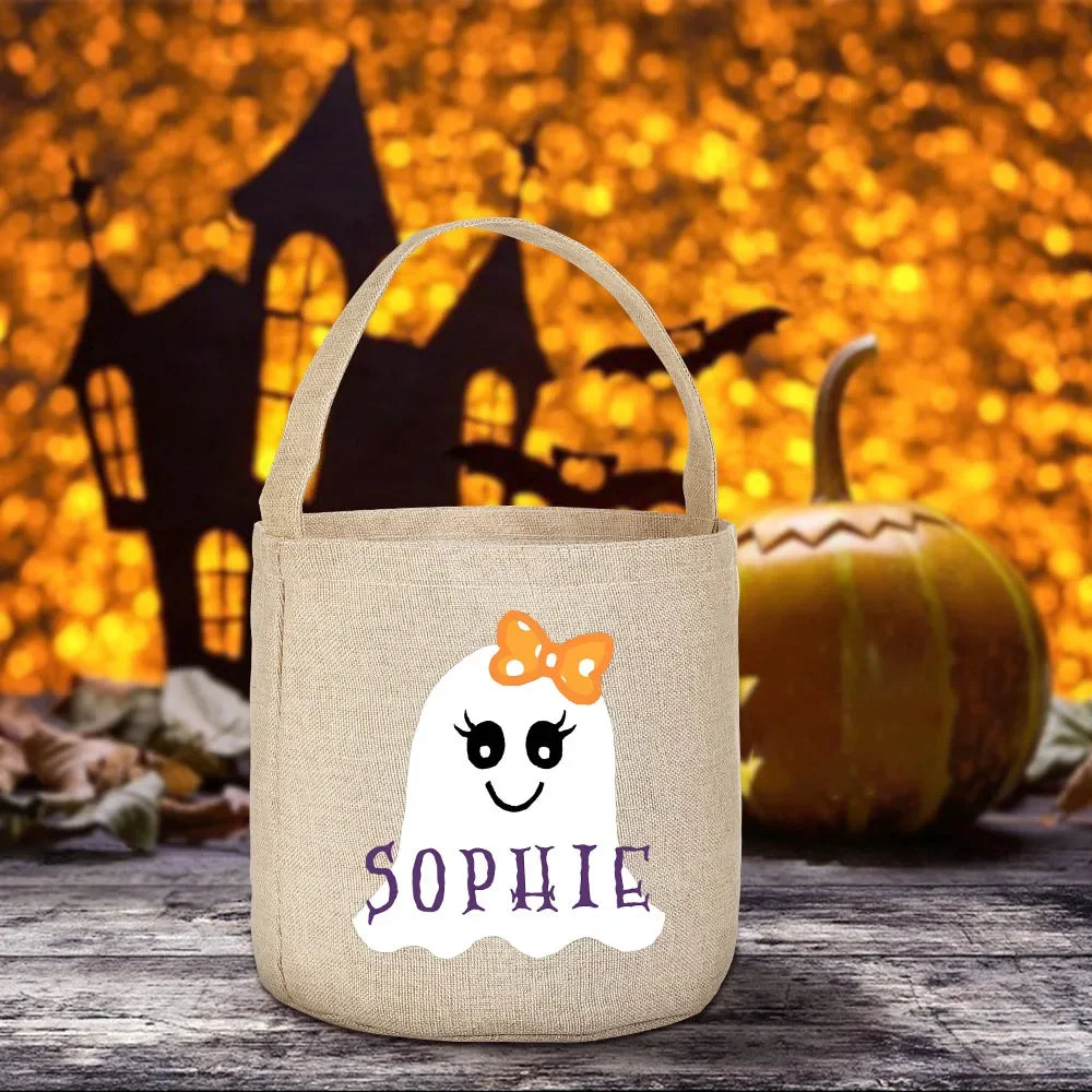 Personalised Halloween Trick or Treat Bag – Ghost Bat Tote