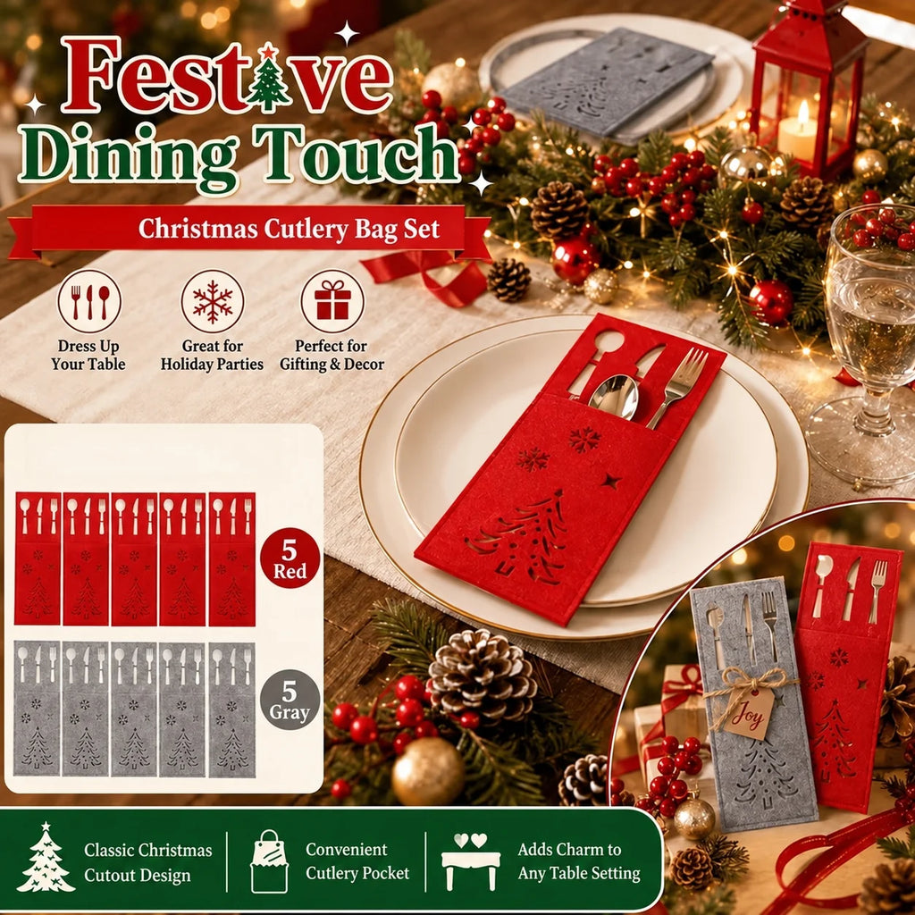 Felt Christmas Cutlery Pockets – Set of 5 Utensil Holders