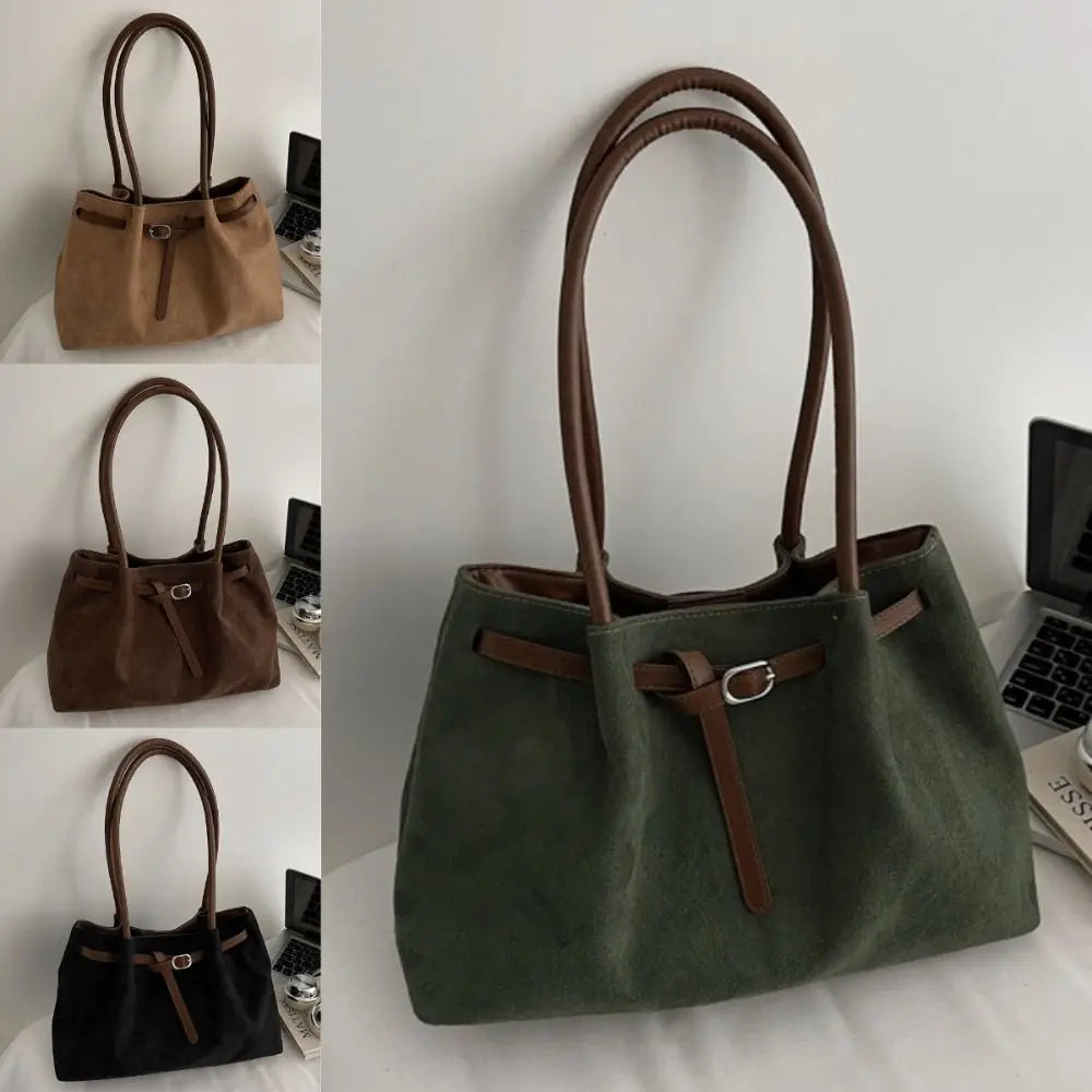 Elegant Suede Shoulder Bag – Large Tote | 4 Colors