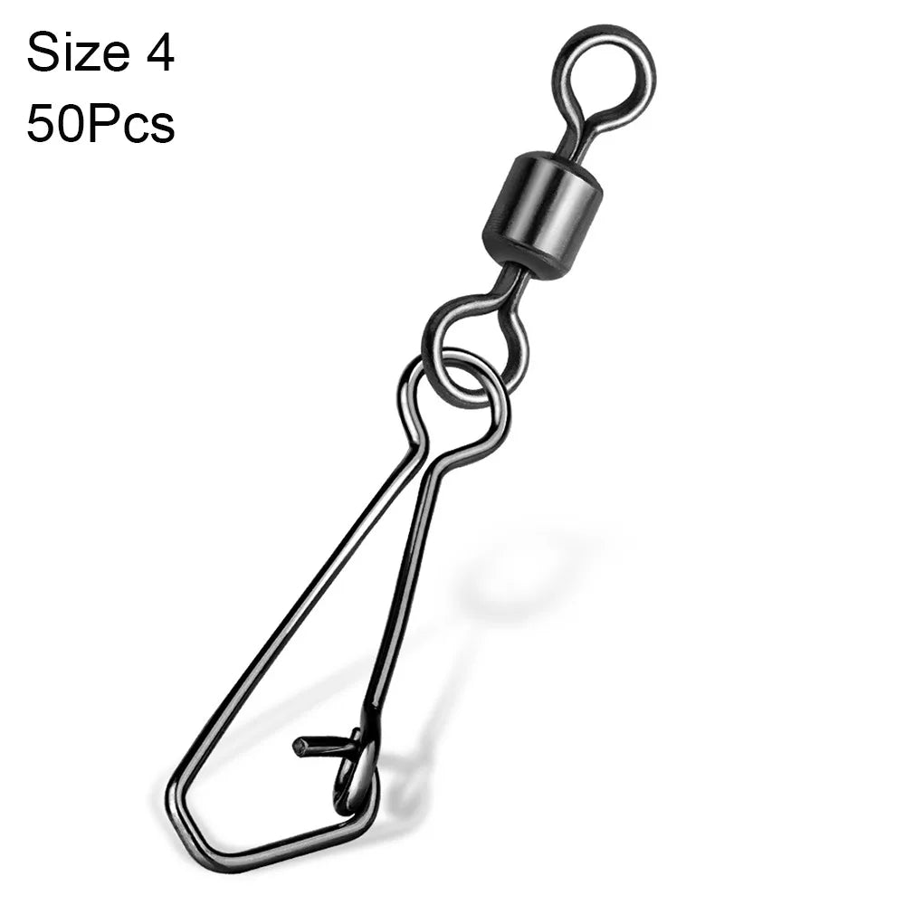 Stainless Steel Rolling Swivel Snaps – 50pcs Fishing Connectors