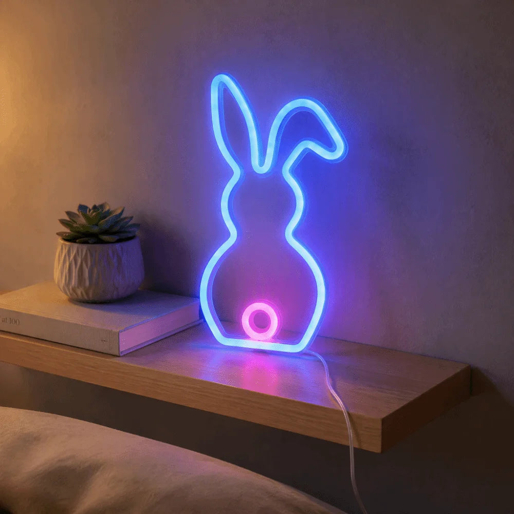 LED Bunny Neon Sign – USB Battery Powered Wall Night Light