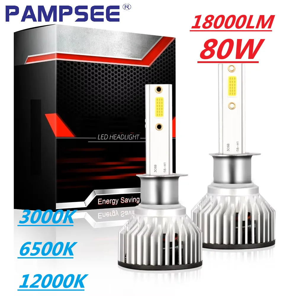 Pampsee H4 H7 H11 LED Headlight Bulbs 18000LM COB 80W