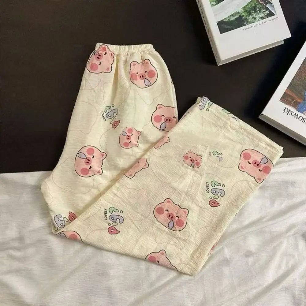 Women's Cartoon Print Wide Leg Pajama Pants | High Waist