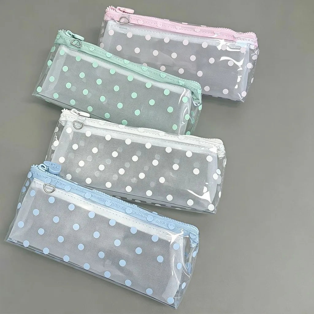 Transparent PVC Pencil Case | Korean Polka Dot Stationery Pouch