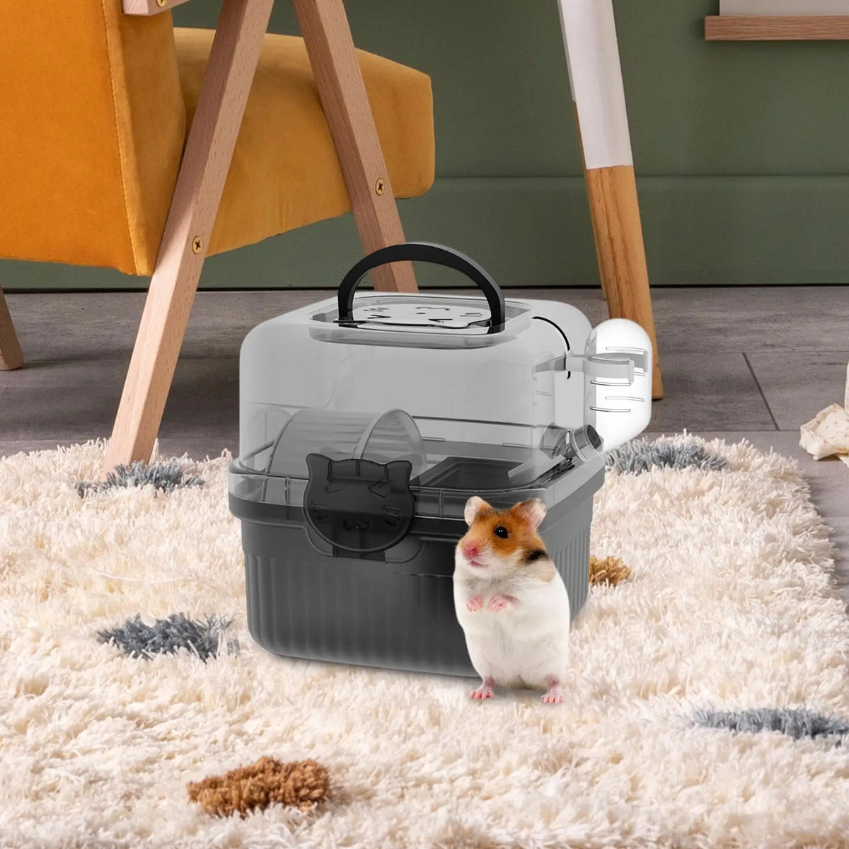 Portable Hamster Carrier Cage with Water Bottle & Wheel